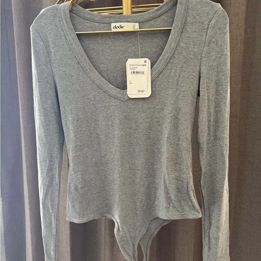 Elodie Gray V Neck Bodysuit